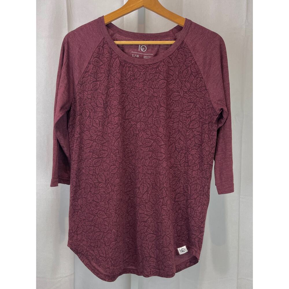 TEN TREE TenTree Topiary Print 3/4 Sleeve Shirt Raglan Baseball Wine Red L - Picture 9 of 9